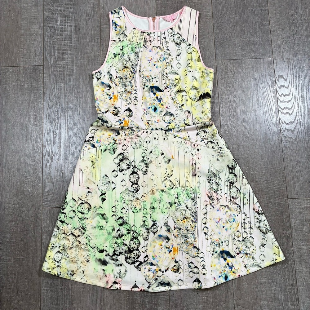 TED BAKER Sleeveless Dress With Jewels/Crystals Drops Print Size 3